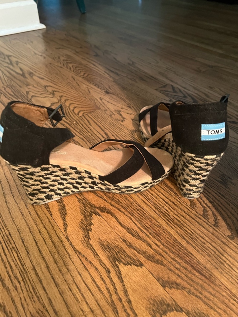 Toms Black Suede Espadrille Wedge Sandals